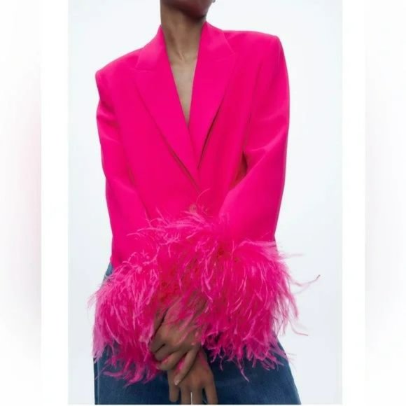 ZARA CROPPED FEATHER BLAZER BLOGGERS FAVORITE NWT - Picture 6 of 9
